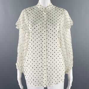 SALONI Size 2 White Black Silk Polka Dot Balloon Blouse